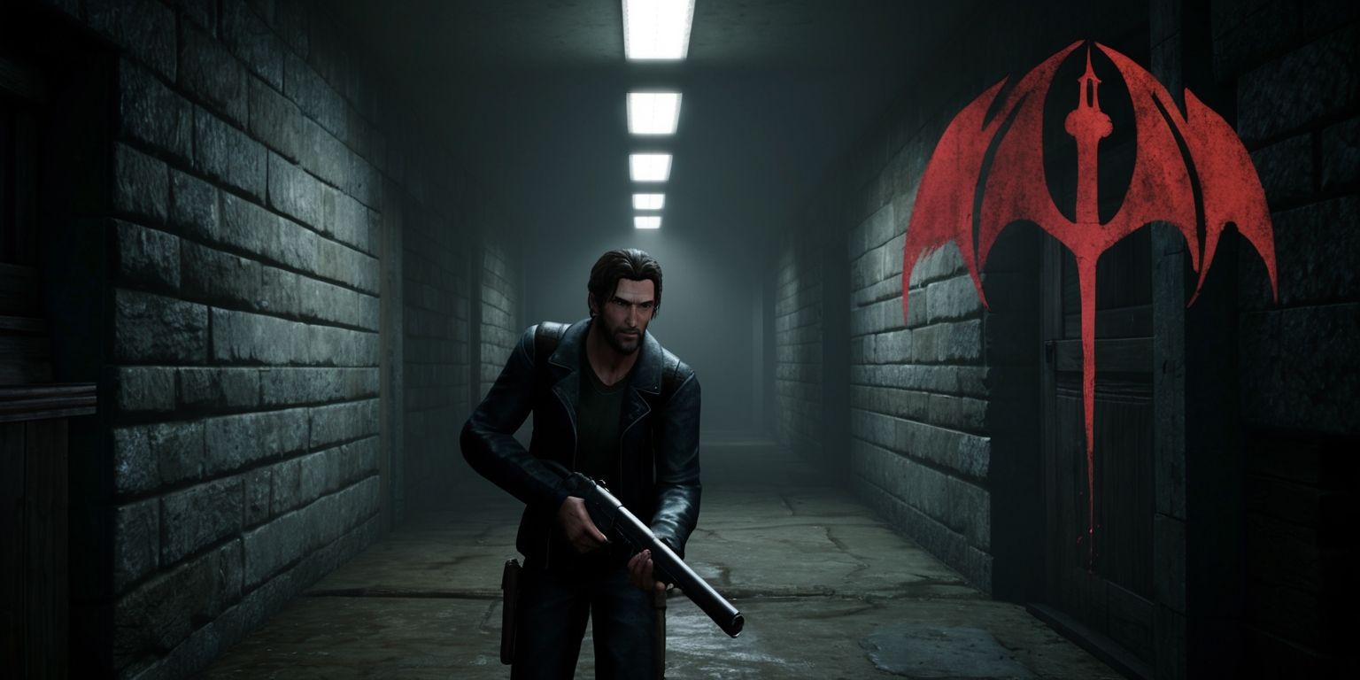 A dark and ominous scene from the Resident Evil game series, set in a deserted and dimly lit corridor with old stone walls, flickering fluorescent lights, and a sense of foreboding, featuring a lone protagonist, likely Chris Redfield or Leon Kennedy, with a determined expression, wearing a black leather jacket and holding a shotgun, with a mix of earthy tones such as brown and gray, and an eerie atmosphere, including subtle shadows and a faint mist, with a horror theme and a sense of survival, and in the background, a hint of a sinister Umbrella Corporation logo, with bold and gothic font, in a deep red color, symbolizing danger and terror.